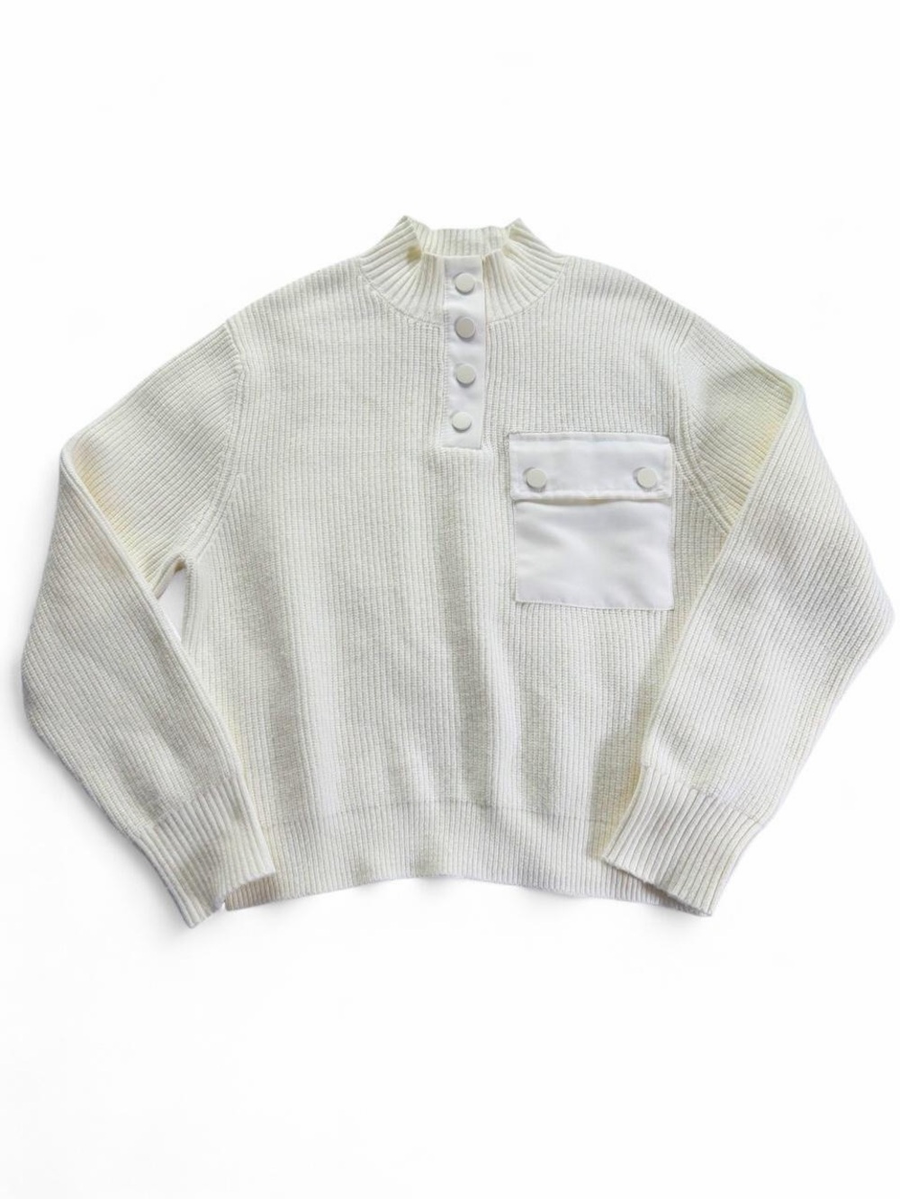 Zara Cream Mock-Neck Button Sweater with Pocket